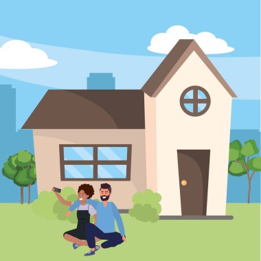 Millennial çift ev sundurma arka plan