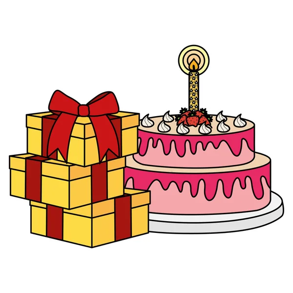 Regalos cajas regalos con pastel dulce — Vector de stock