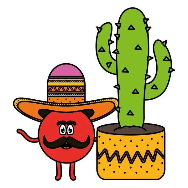 Mexicaanse Emoji met hoed en cactus karakter — Stockvector