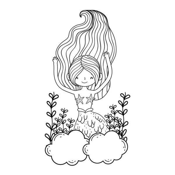Krásná mořská panna v oblacích pohádkové postavy — Stockový vektor