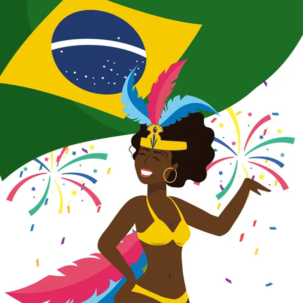 Женщина празднует бразильский карнавал — стоковый вектор