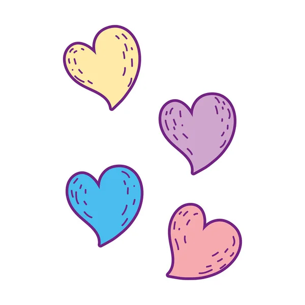 Corazones amor colores iconos — Vector de stock