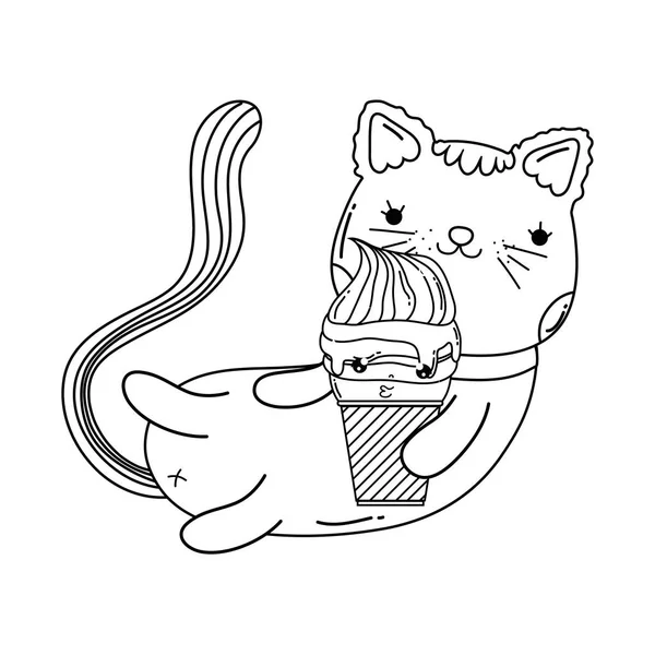 Милый кот с мороженым — стоковый вектор