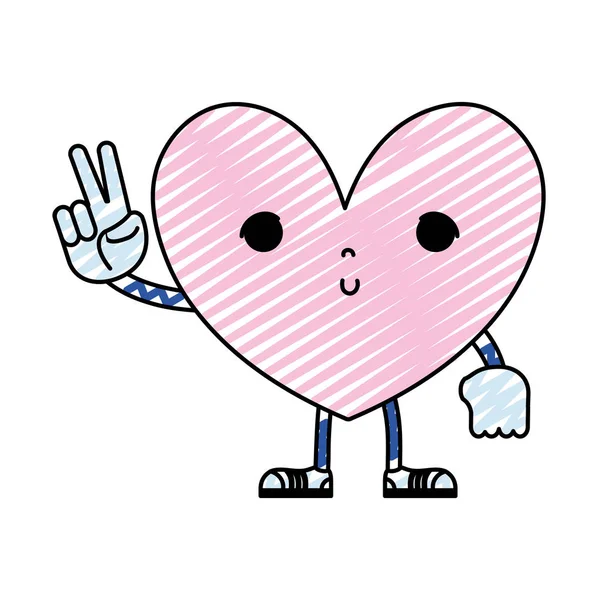 Doodle kawaii cute jantung dengan tangan dan kaki - Stok Vektor