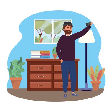 Bin yıllık akıllı telefon iç arka plan selfie kullanarak