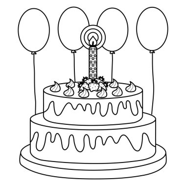 çilek ve mumlar ile lezzetli tatlı kek , balonlar helyum