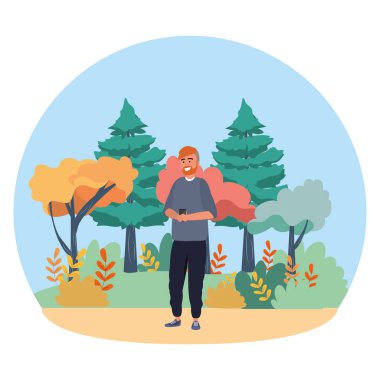 Bin yıllık genç kişi akıllı telefon yuvarlak çerçeve mesajlaşma