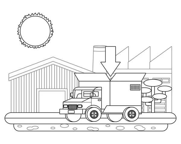 Грузовик с большой коробкой сзади в черно-белом цвете — стоковый вектор
