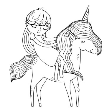 prenses karakterleri ile güzel küçük tek boynuzlu at