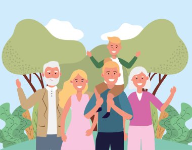 oğulları ve ebeveynleri ile sevimli kadın ve erkek