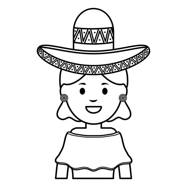Красива мексиканська жінка з капелюхом — стоковий вектор