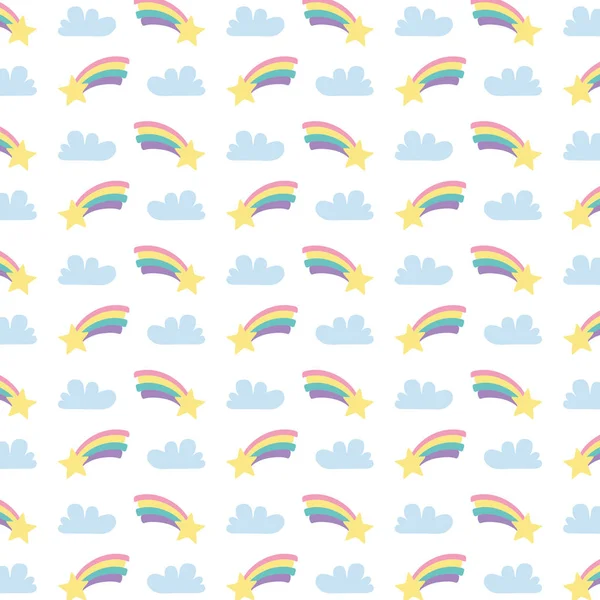 bulutlar ve yıldız desenli sevimli gökkuşağı