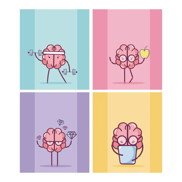 Conjunto de tarjetas de dibujos animados del cerebro — Archivo Imágenes Vectoriales