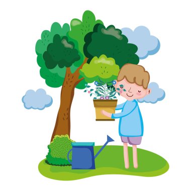 manzara fıskiye ile çocuk kaldırma houseplant