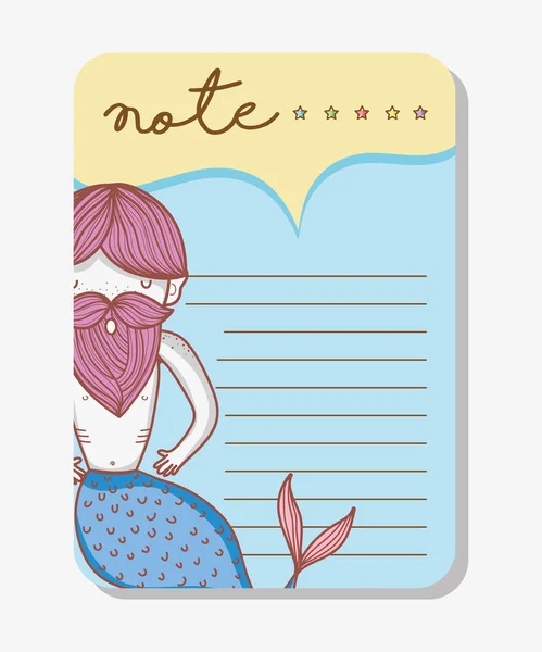 Note with mermaid cartoons — Stock Vector