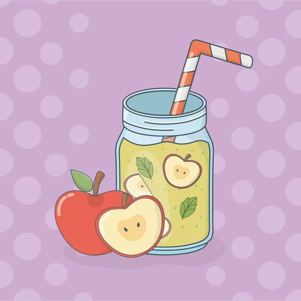 Zumo de manzana fruta en olla con paja — Vector de stock