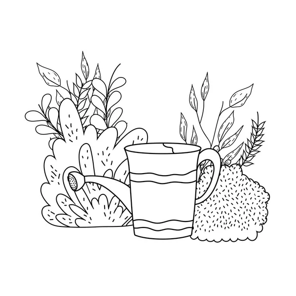 Aspersor de chuveiro de jardineiro com folhas e flores — Vetor de Stock