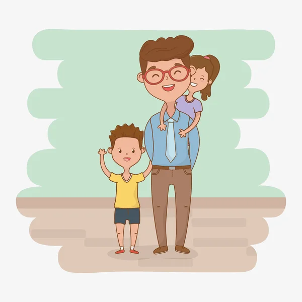 Cartão de personagens de pai e filhos —  Vetores de Stock