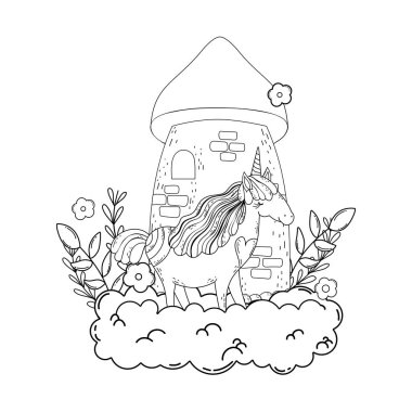 bulutlar kale ile güzel küçük Unicorn