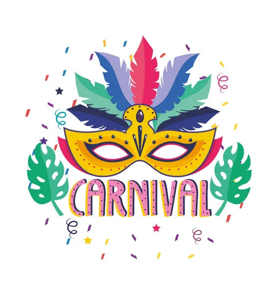 Máscara con plumas y hojas para la celebración del festival — Vector de stock