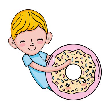 donut kawaii karakteri ile küçük çocuk