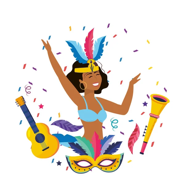 ブラジルのカーニバルを祝う女性 — ストックベクタ