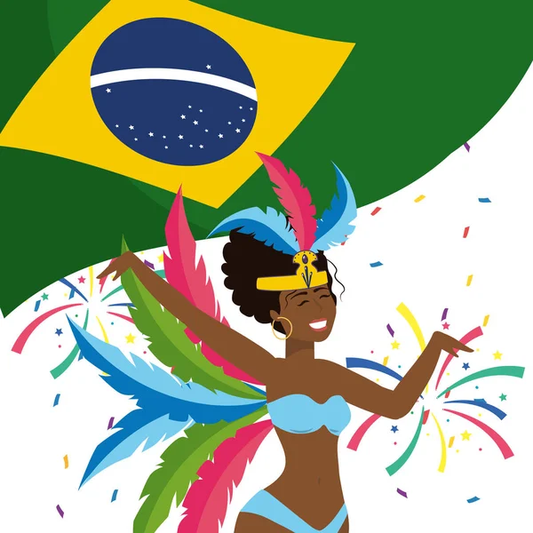 Женщина празднует бразильский карнавал — стоковый вектор