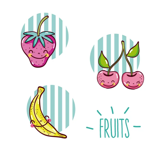 Набор милых фруктовых мультфильмов — стоковый вектор