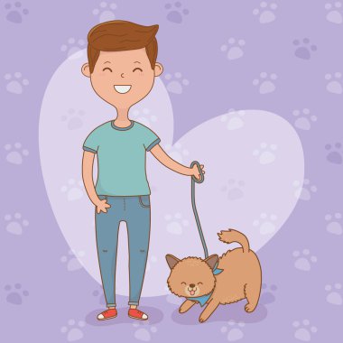 sevimli köpek maskotu ile genç adam