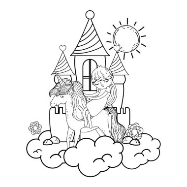 kale ile bulutlar küçük tek boynuzlu at ve prenses