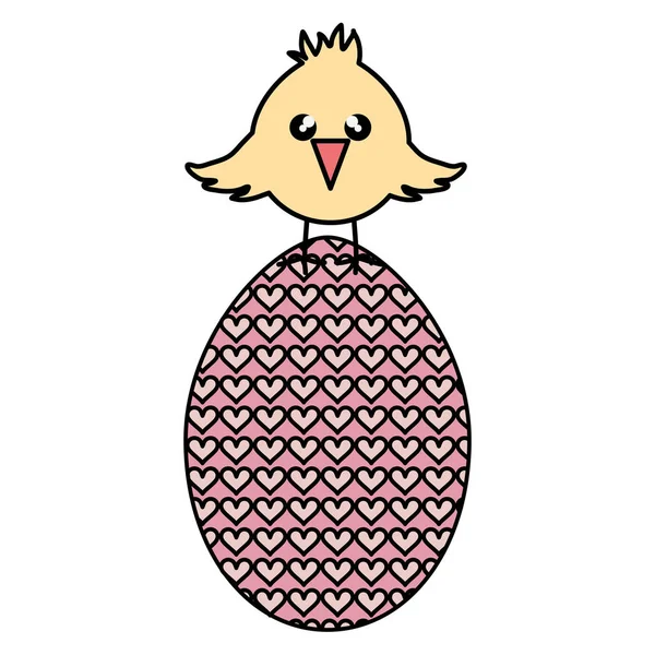 Huevo pintado con pequeña fiesta de Pascua de polluelo — Vector de stock
