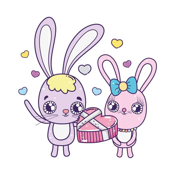 Lindo conejos pareja San Valentín día — Vector de stock