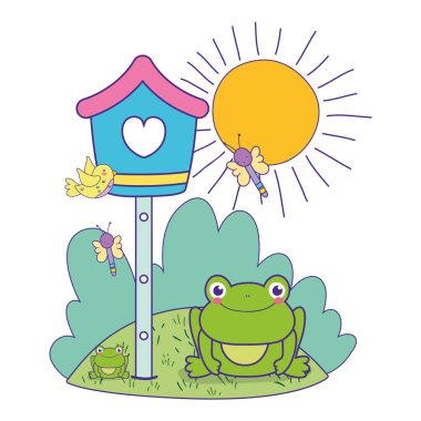 Birdhouse ile manzara sevimli Toad