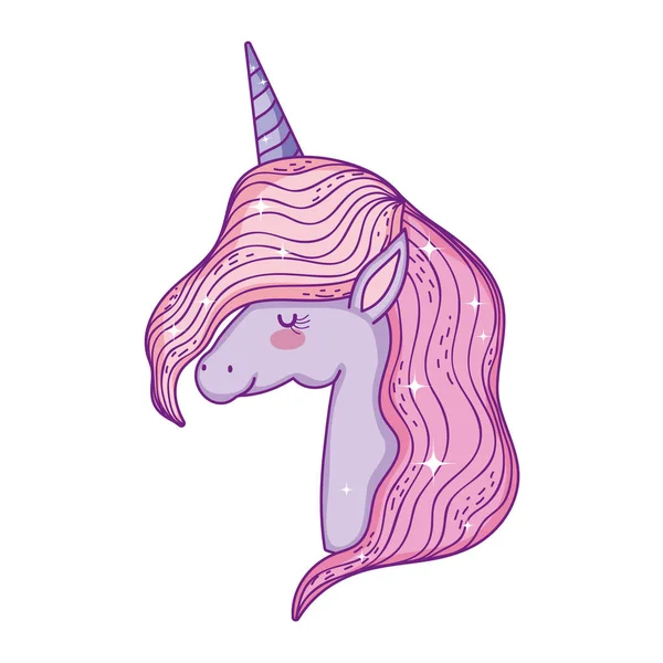 Bel personaggio testa piccolo unicorno — Vettoriale Stock