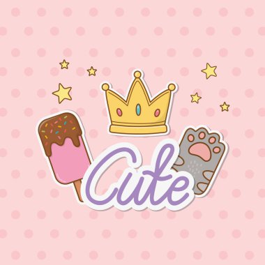 taç ve kedi pençe çıkartmaları kawaii tarzı