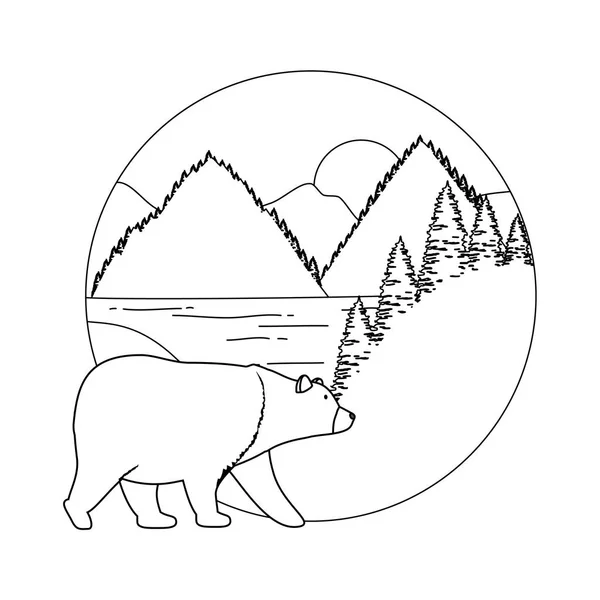 Berge mit Bärengrizzly-Szene — Stockvektor