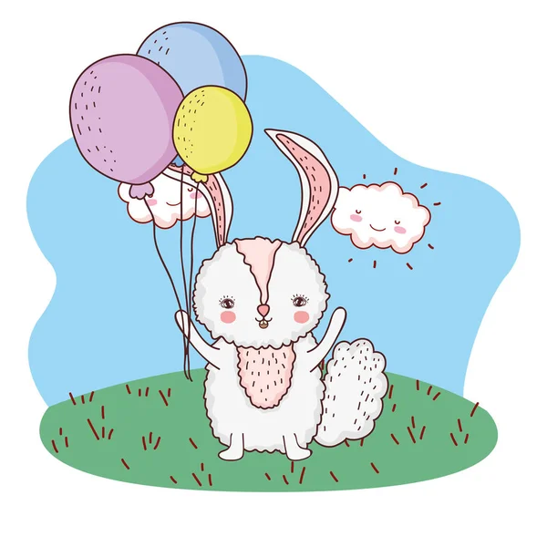 Милий маленький кролик з кульками гелій в парку — стоковий вектор