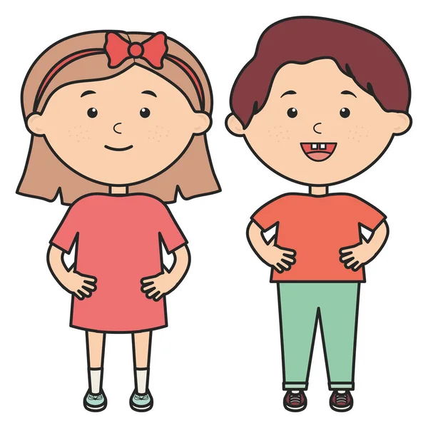 Lindo niños pequeños pareja personajes — Vector de stock