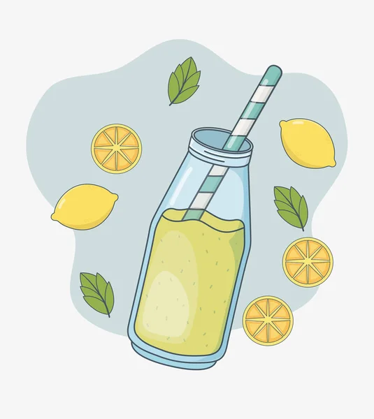 Bouteille de jus de citron avec paille — Image vectorielle