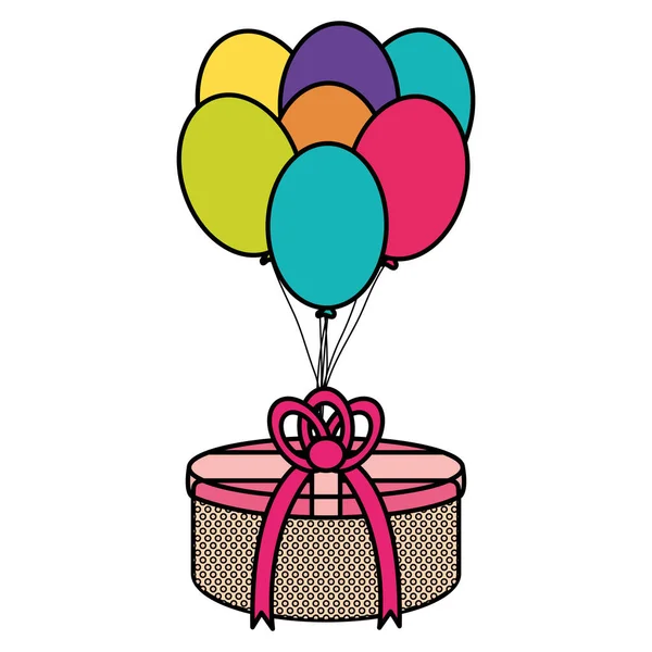 Caixas de presentes com balões de hélio flutuante — Vetor de Stock