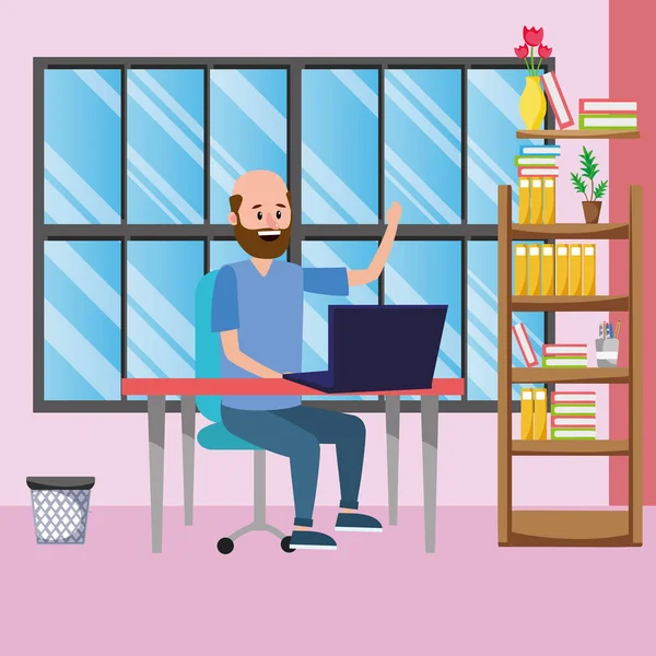 Online onderwijs man cartoon — Stockvector