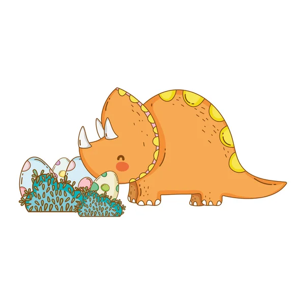 Mignon triceratops avec oeufs scène — Image vectorielle