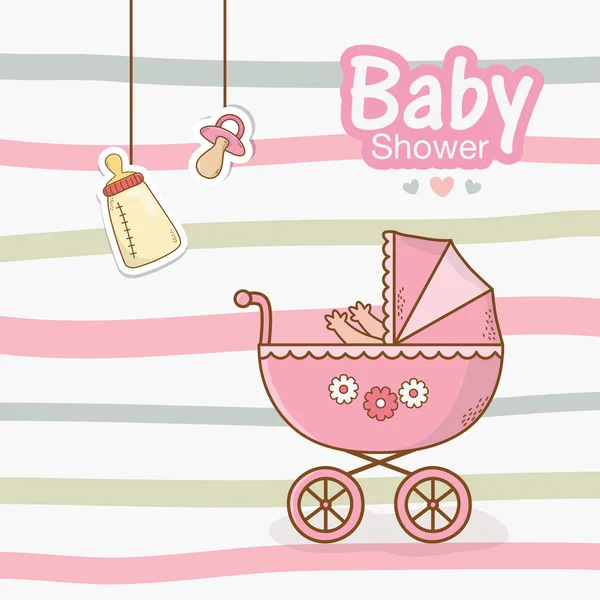 婴儿淋浴卡与粉红色推车 — 图库矢量图片