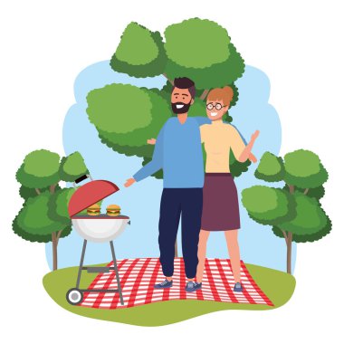 Bin yıllık çift akıllı telefon selfie arka plan çerçeve piknik alarak