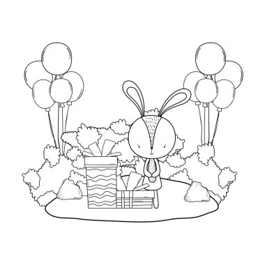 manzara balonlar helyum ile sevimli küçük tavşan