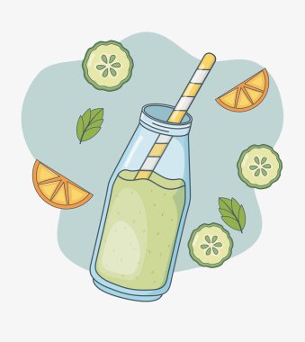 saman ile portakal ve salatalık suyu şişesi