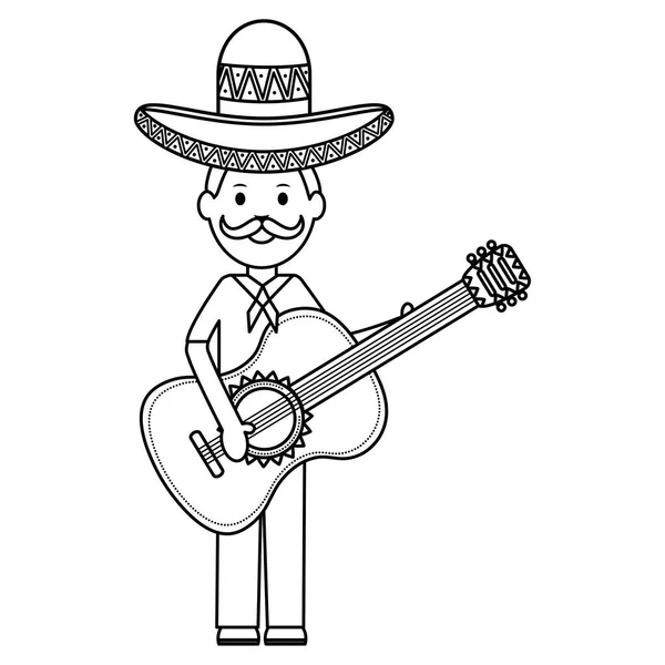 Mexicain homme avec caractère guitare — Image vectorielle