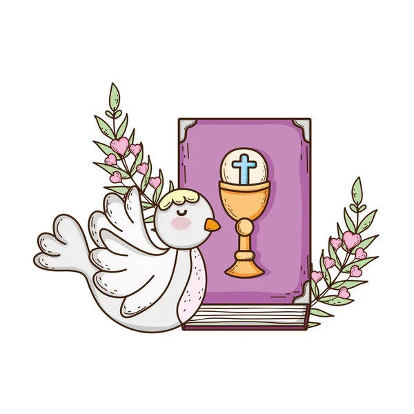 Livro bíblico sagrado com pomba pássaro — Vetor de Stock