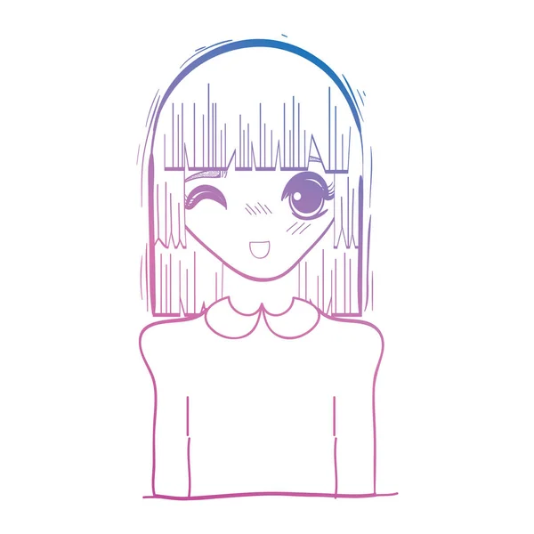 Linha de beleza anime menina com penteado e blusa — Vetor de Stock