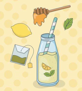 saman ile bal ve limon çay şişesi